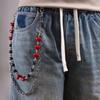 Elegante Catena per Pantaloni in Metallo con Design a Cuore Rosso con Perline Catena per Pantaloni Gotica Decorazione per la Vita Gioiello di Moda Unisex