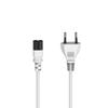 Power Cord. Av. Euro Male Plug, 2 Pins, Figure 8/C7 Shape, 1.5m, White