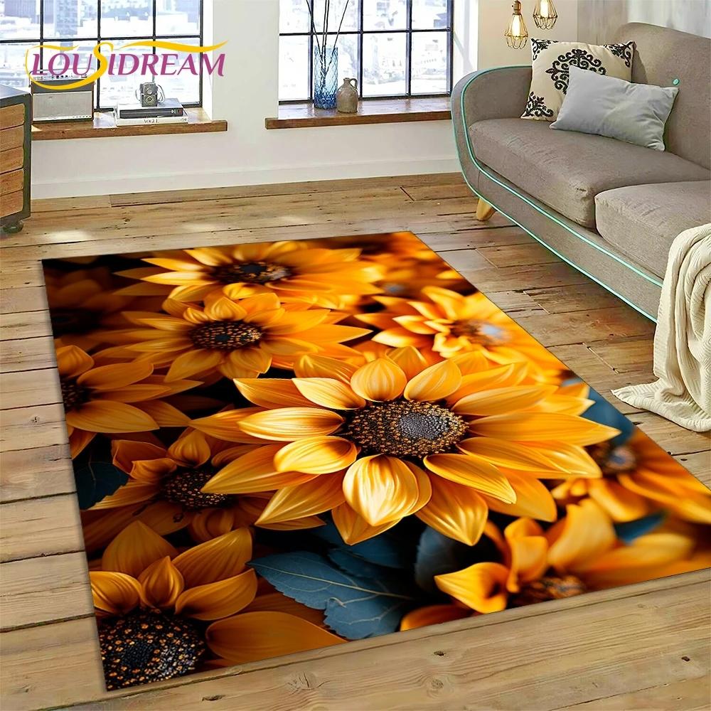 3D Dream Sun Flowers Nordic Daisy Rug Carpet for Living Room Bedroom Home Decor,Non-slip Decoration for Sofa Doormat Gifts Kid