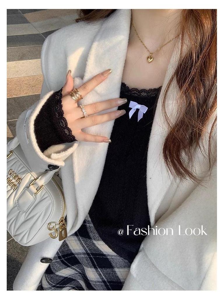 2025 Women's High-End Lace Base Long-Sleeve Bow Shirt, White - Perfect for Spring and Autumn