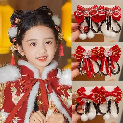 Red Children's New Year Hairpin Ancient Style Girls Hanfu Headwear  Hair Accessories