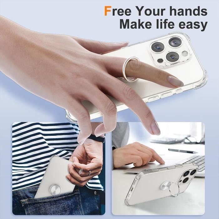 Clear Silicone Case for Iphone 16 Pro Max, with Silver Rotating Ring Holder