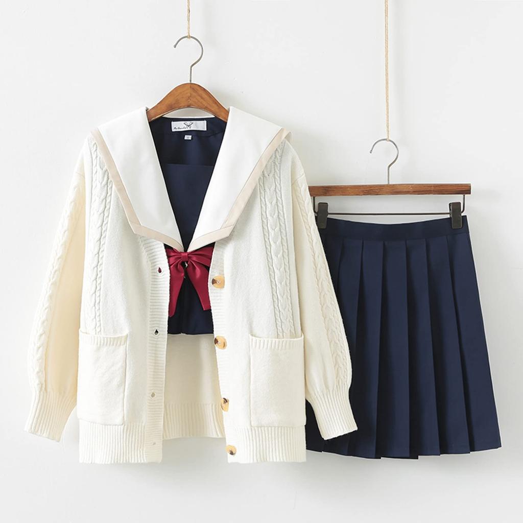 [Milky Time] Sailor Uniform with Cardigan, High School Girl Uniform (Navy)