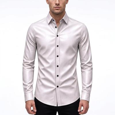 Men's Stylish Handmade Biker White Shirt Real Lambskin Leather Motorcycle Slim Fit