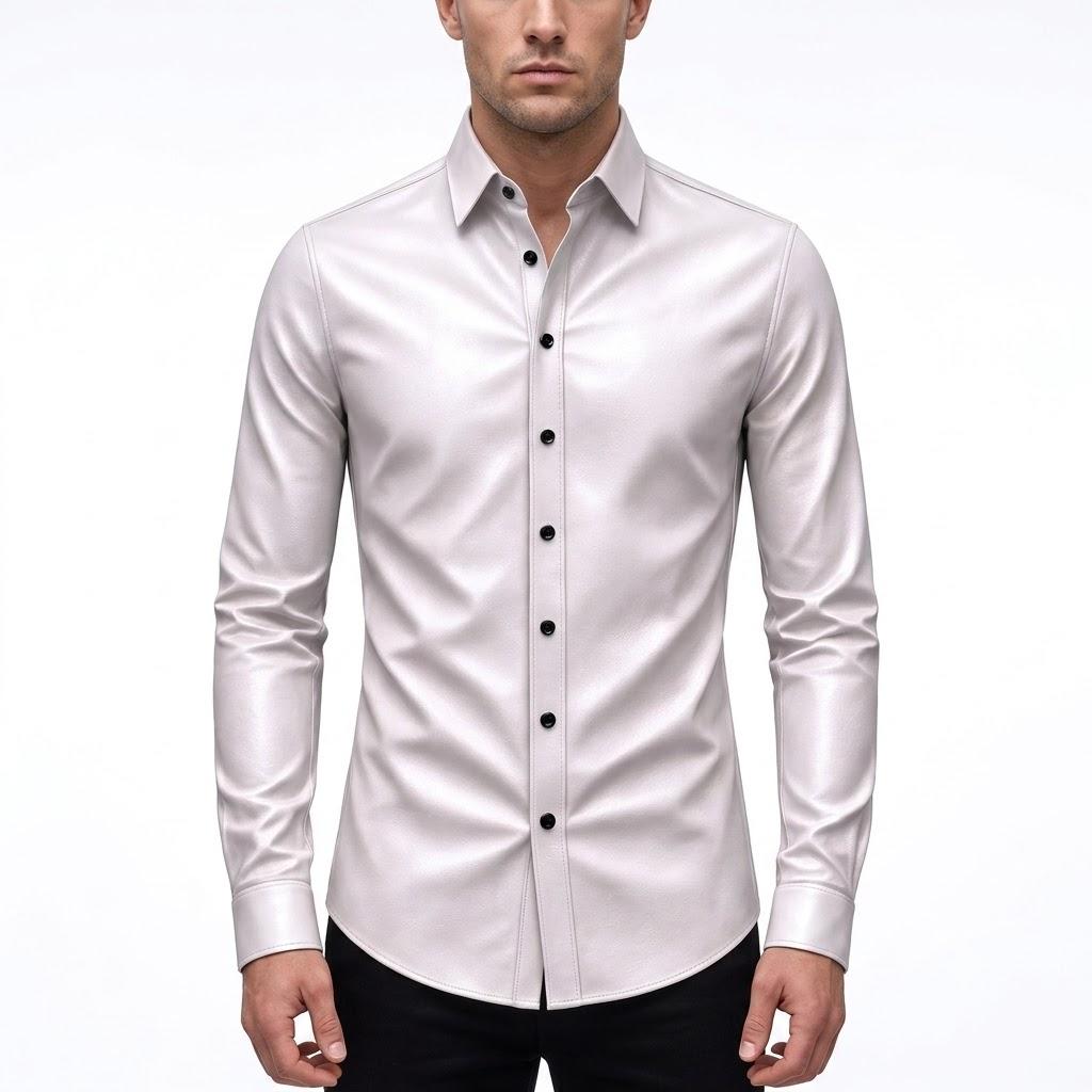 Men s Stylish Handmade Biker White Shirt Real Lambskin Leather Motorcycle Slim Fit S белый