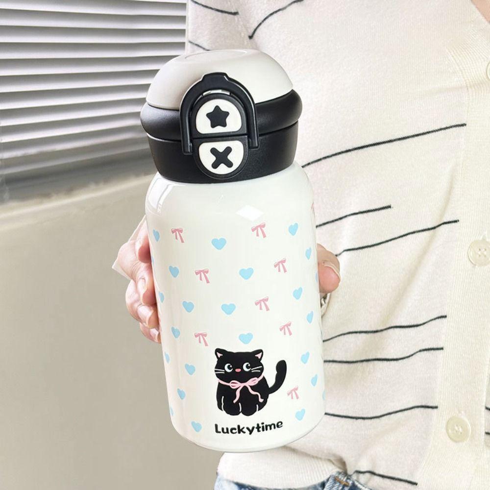 Leak-proof Thermal Water Bottle Straw Design Bouncing Insulated Tumbler Cat Thermos Cup  Student