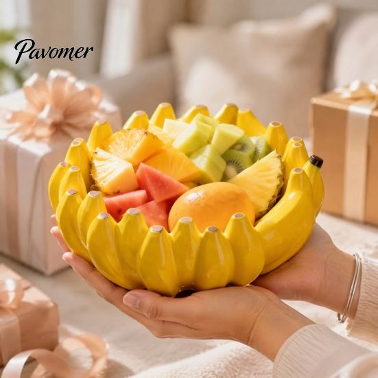 Regalo Único de Inauguración de Casa Plátano Cerámico Frutero, Bandeja Amarilla Creativa, Decoración de Mesa Decorativa Juguetona Bol para Ensalada para Encimera de Cocina Comedor