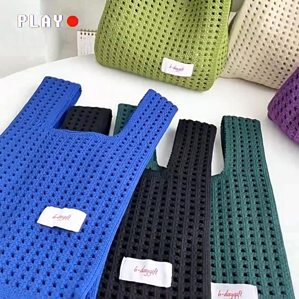 Knitted Wrist Bag Women Casual Shoulder Tote Bag Hollow Out Female Reusable Shopping Bags Girls Woven Small Handbag AVE