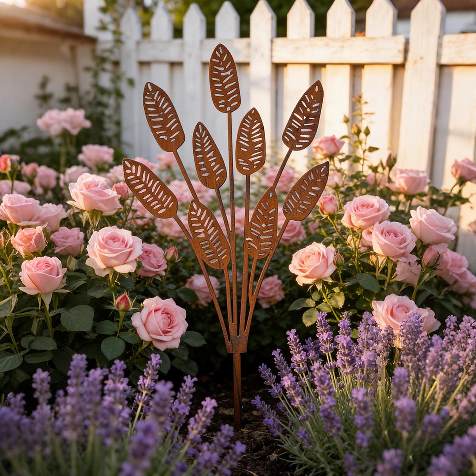 

Metal Garden Stake Outdoor Decorative Yard Art Sculpture with Leaf Design Creative Lawn Ornament for Patio Lawn and Garden Decoration one size жовтий