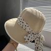 French Polka Dot Bow Straw Hat Women's Spring Summer Face Small Rear Split Sunscreen Hat Fashionable and Elegant Sun Hat