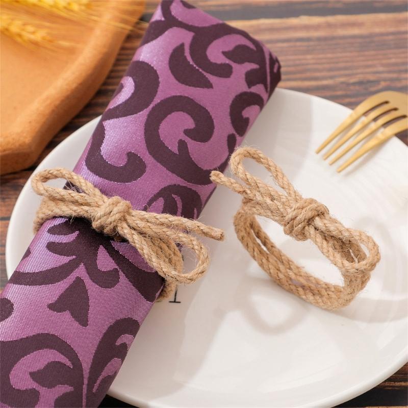 Set of 10 Farmhouse Braided Linen Rope Bowknot Napkin Rings Handmade Napkin Holders For Wedding Parties Banquets Decors