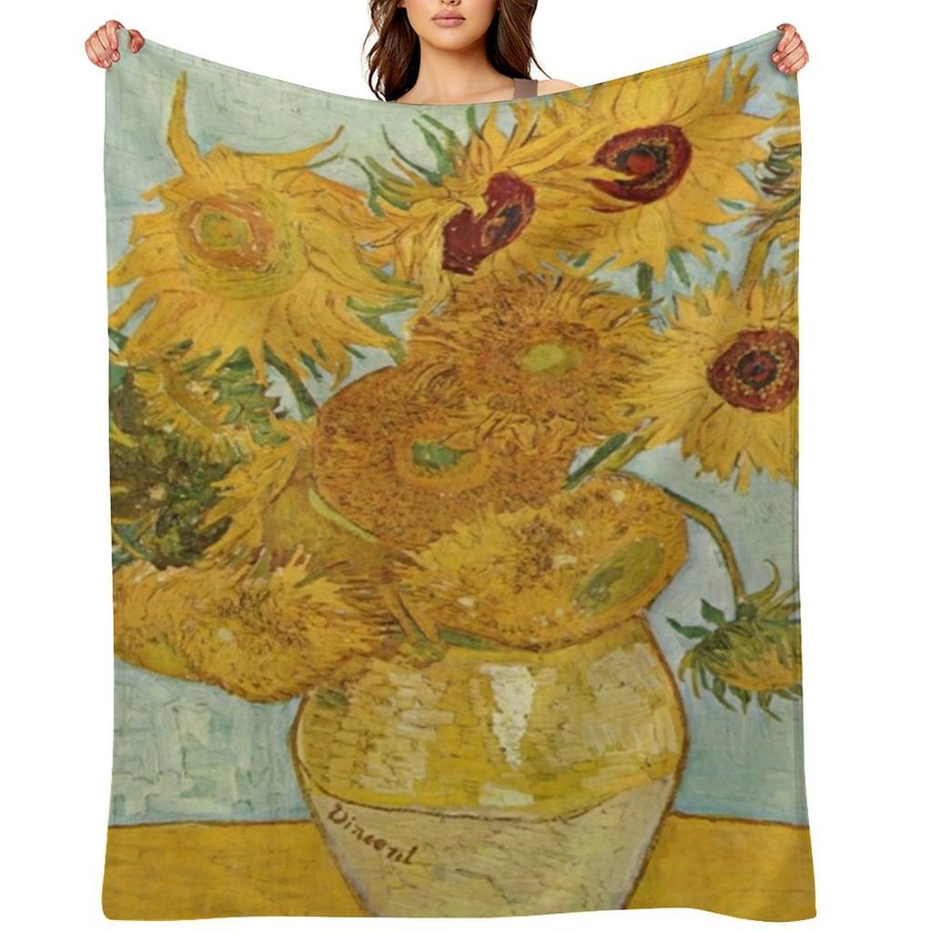 Sunflowers - Van Gogh Throw Blanket Flannels Tourist Thins Luxury Designer Blankets