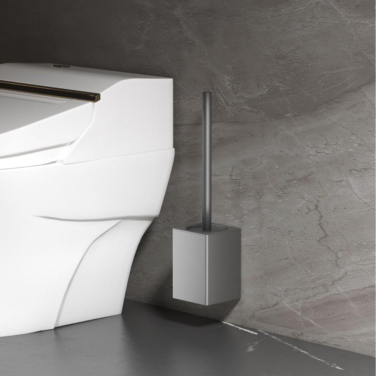 

Wall Mounted Toilet Brush and Holder Set Space Aluminum Square Design Toilet Cleaner Brush for Bathroom Storage and Organization сірий колір
