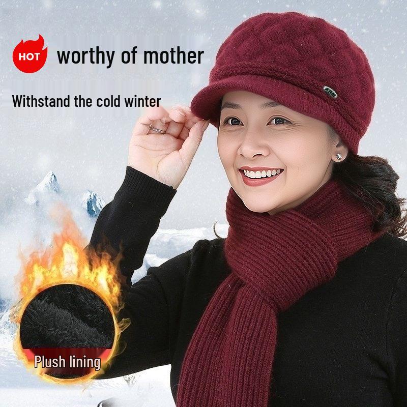 Women's Winter Warm Fleece-Lined Knitted Wool Beret for Middle-Aged & Elderly