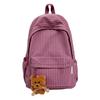 Schoolbag Japanese simple schoolbag female ins niche college student corduroy solid color simple backpack junior high school backpack