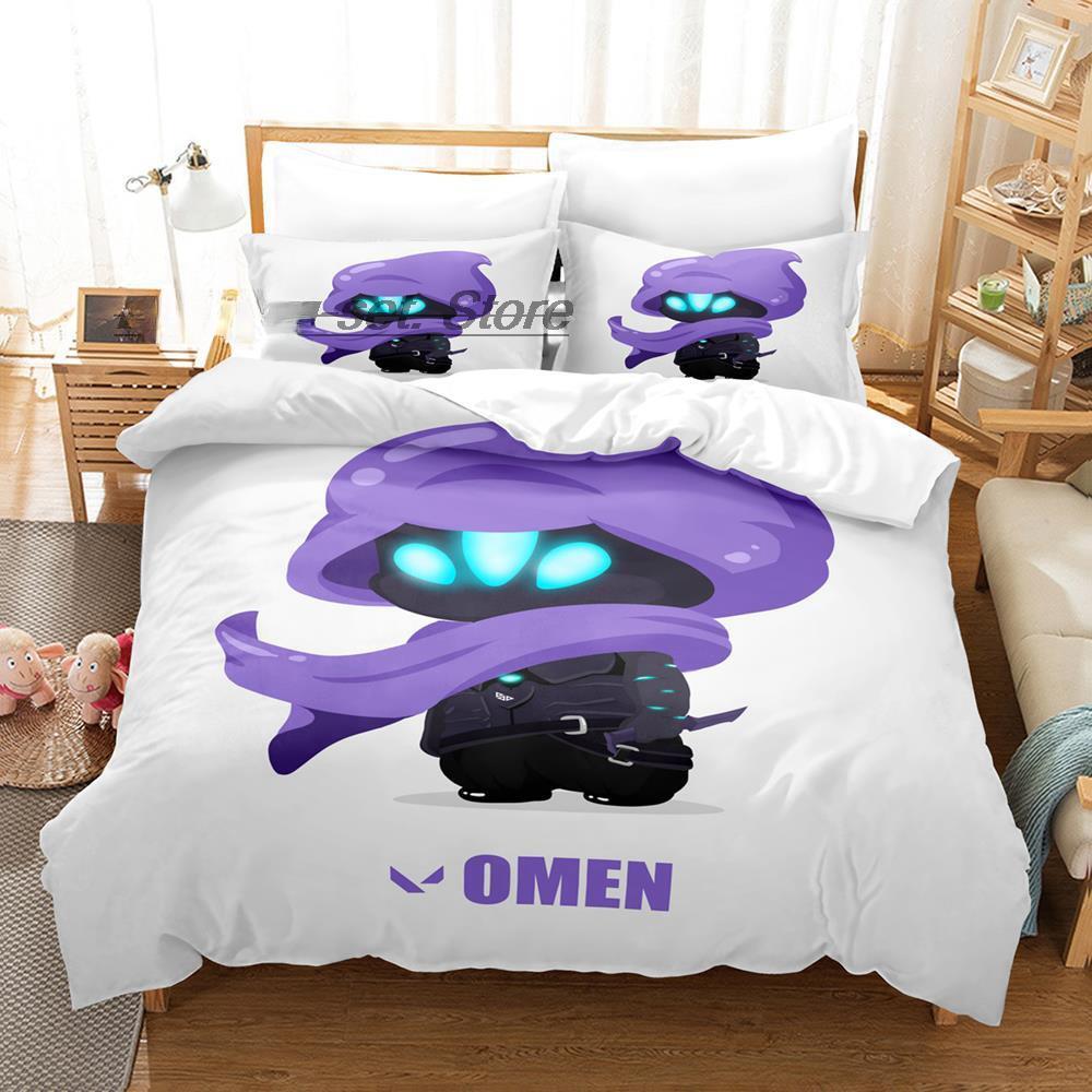 Spill VALORANT Omen Sengetøy Sett Enkelt Twin Full Queen King Size Sengesett Voksen Barn Soverom Dynetrekk Sett Anime Laken Sett