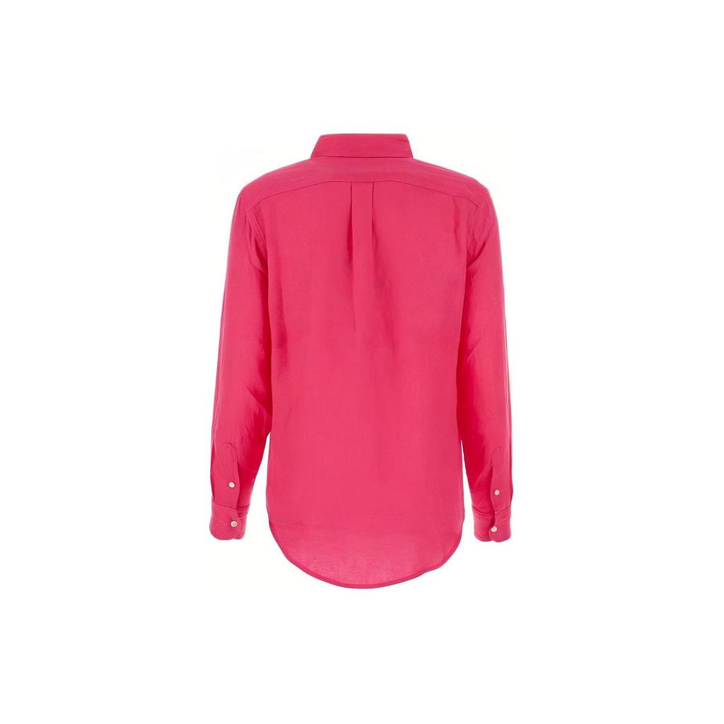 Polo Ralph Lauren Einfarbig Logo Bestickt Polokragen Knopf Langarmhemd Damen Hemden Magenta 211920516-014