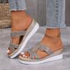 Large Size Wedge Slippers Women's Summer Sequined Rhinestone Lightweight Outer Slippers