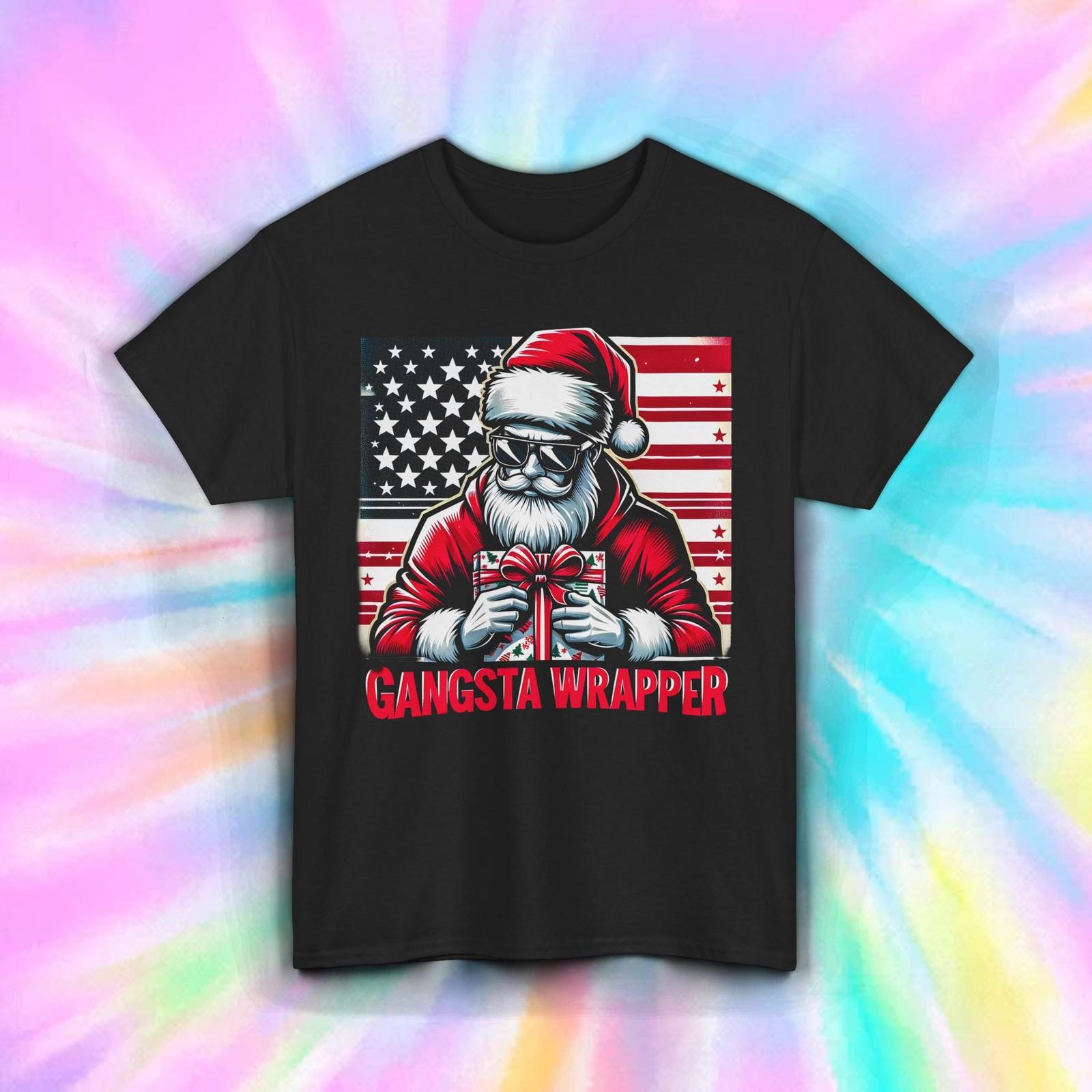 Gangsta Wrapper Shirt Funny Santa Christmas Rap Gift Holiday Humor Tee S-5XL S