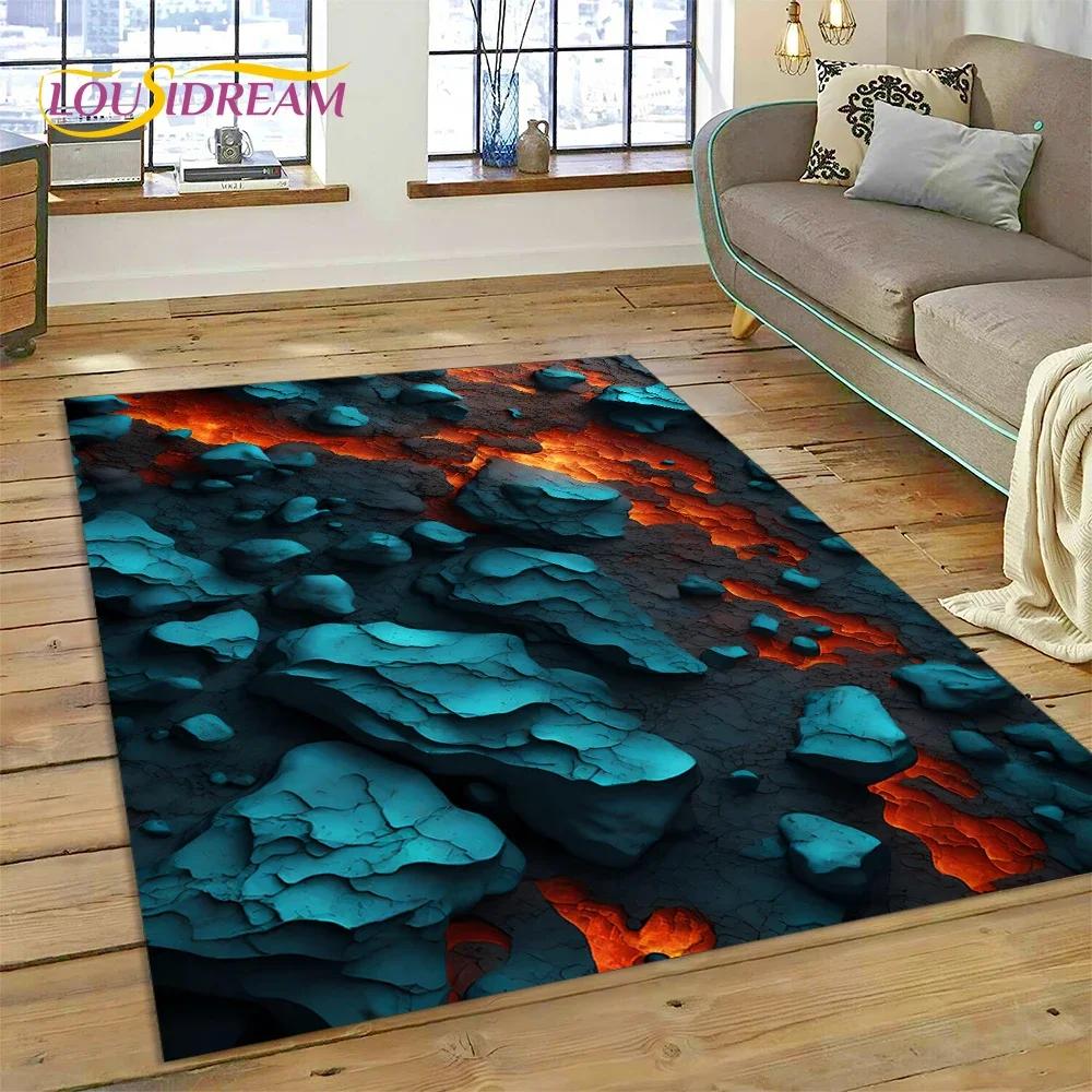 3D Volcano Lava Magma Carpet Rug for Bedroom Living Room Home Sofa Decoration,Children Game Large Decor Floor Mat Non-slip Gift