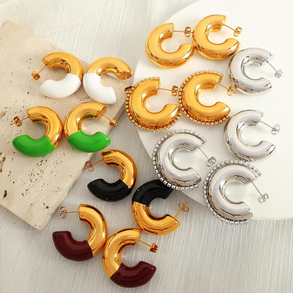 European and American Internet celebrities ins personality ring C type trend simple Epoxy earrings