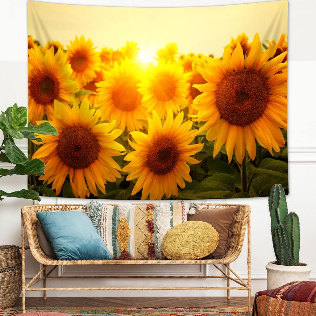 Sunflower Tapestry Wall Hanging Country Yellow Floral Tapestry Sunflower Field Nature Landscape Wall Art for Living Room Dorm