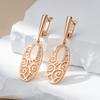 Fashion Glossy Oval Long Drop Earrings For Women  Rose Gold Unique Pattern Metal Bride Wedding Daily Party Jewelry