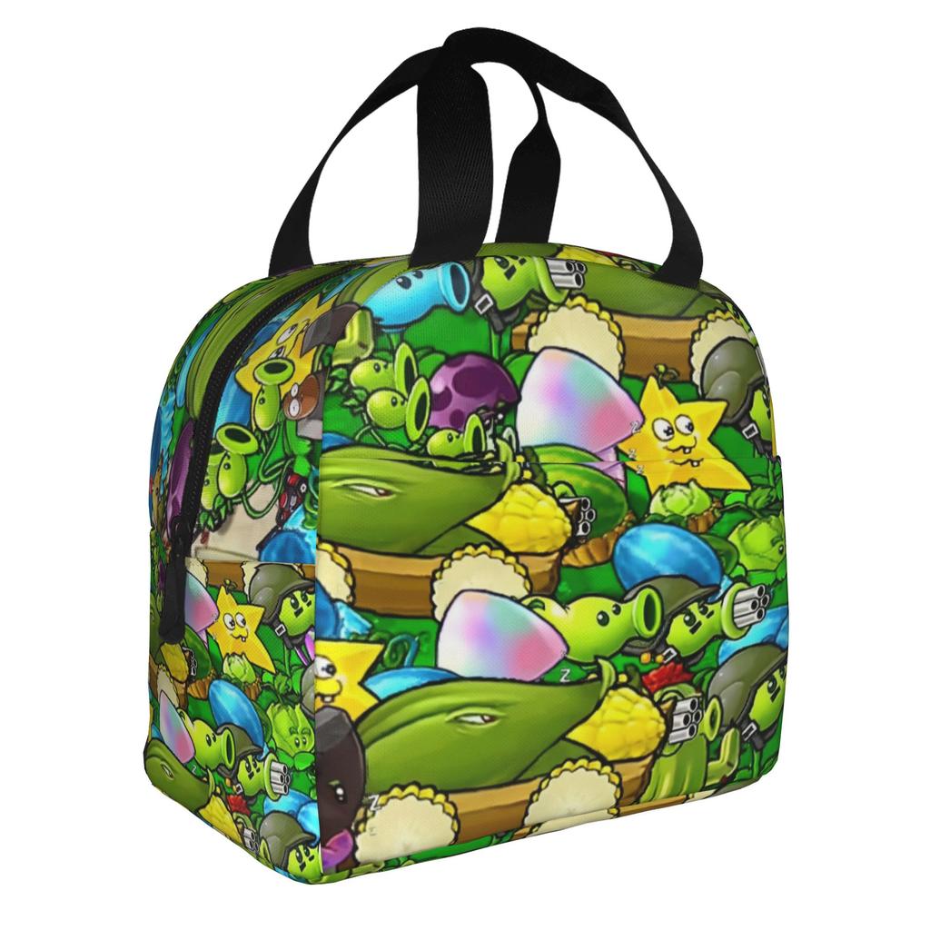 Pflanzen vs. Zombies Spiel Isolierte Lunchtasche für Damen Tragbar Thermokühlertasche Mittagessen Tasche Schule