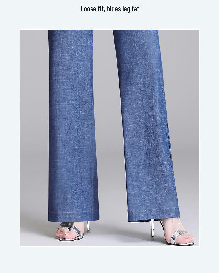 Women's Summer Tencel Wide-Leg Jeans - Thin Ice Silk, Straight Mom Style, New Middle-Aged.
