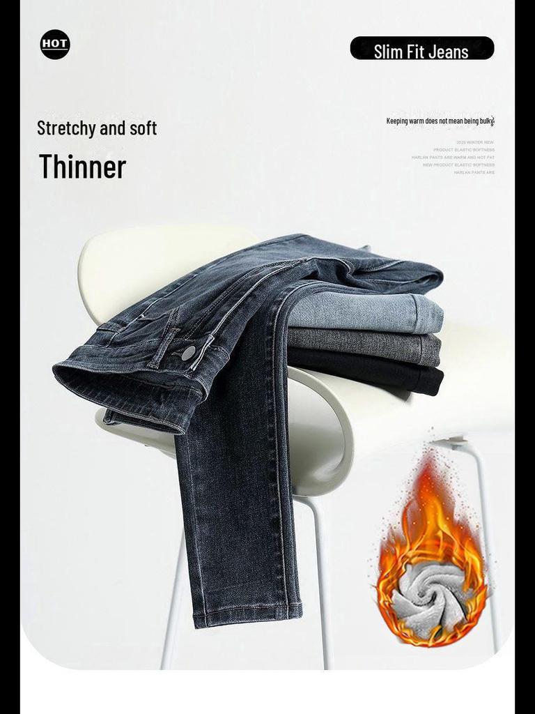 Women's High Waist Velvet-Lined Skinny Jeans - Warm, Slim, Elastic Fit for Autumn and Winter