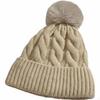 Fleece Lined Knit Hat, Warm Winter Hat for Women, Soft Thick Cap One Size Beige