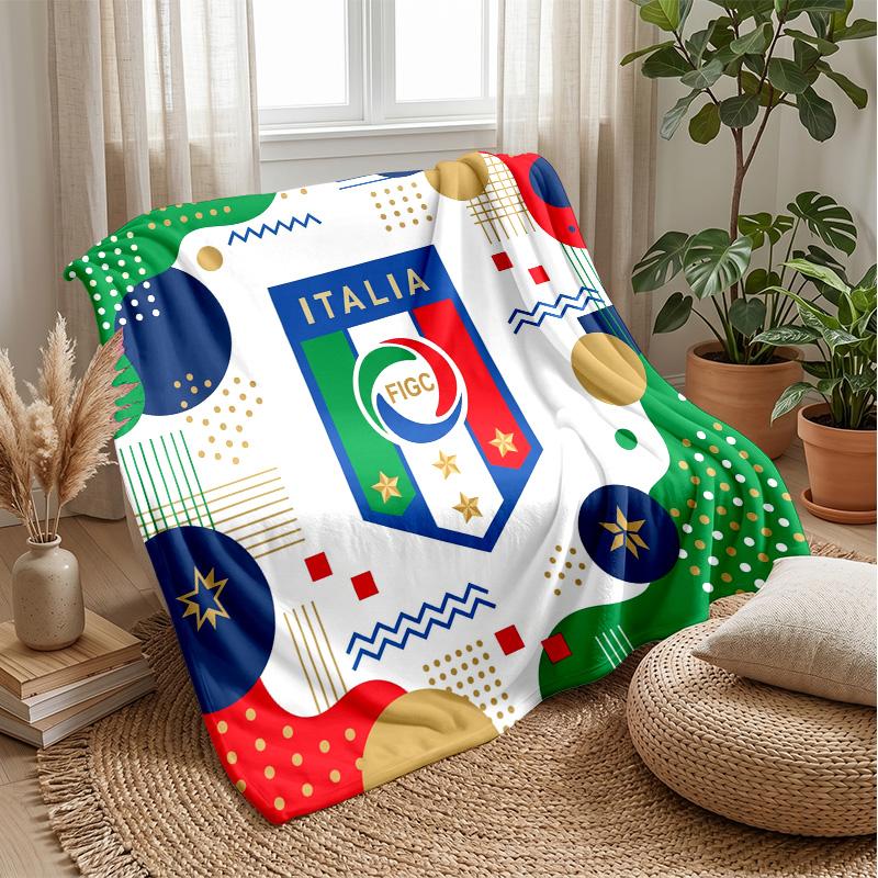 Italy Football Printed Flannel Blanket Skin Friendly Warm Decorative Throw for Indoor Couch Bed Daily Use