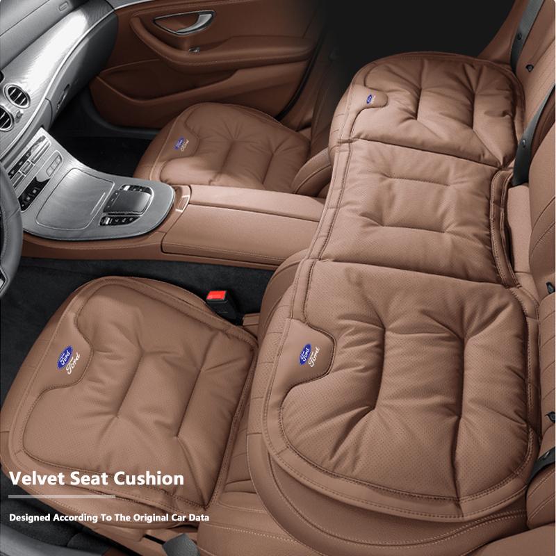Aksamitna Poduszka Zimowa Pokrowiec na Oparcie Siedzenia ze Skóry Nappa do Samochodu Ford Mondeo Focus Fiesta Kuga MK3 Mustang F-150 C-Max