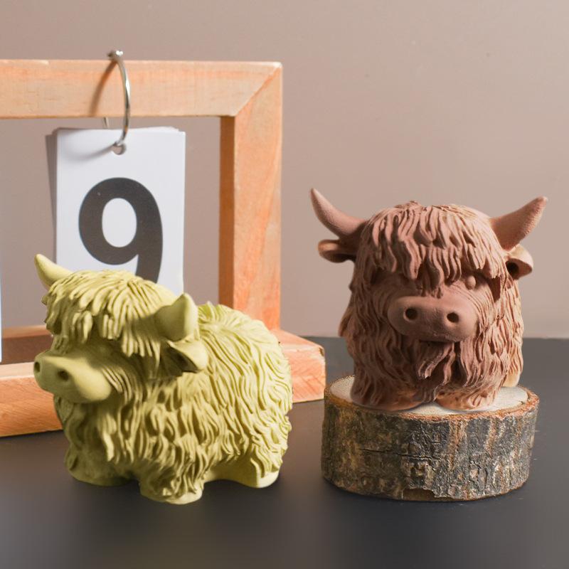 1Pc Highland Yak Candle Silicone Mold, Scottish Cow Animal Gypsum Statue Ornament Resin Epoxy Abrasives