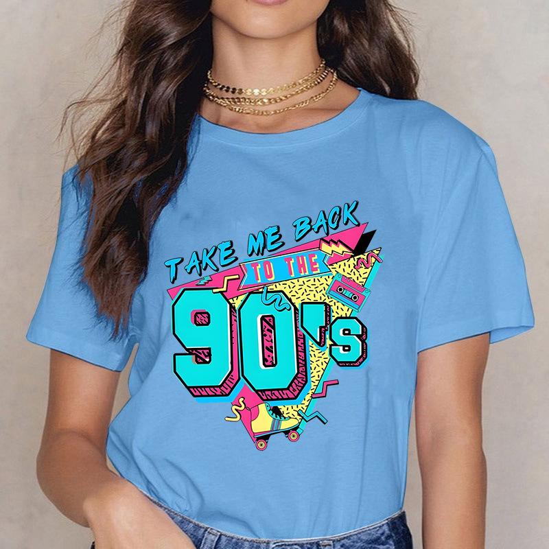 Take ME BACK TO THE 90'S Fun Letter Printed Casual Loose Round Neck Cotton Short Sleeved Top T-Shirts Women’s