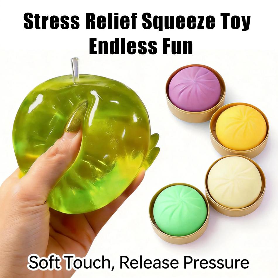 Hot Simulation Bun & Green Apple Squishy Slow Rebound Soft Stress Relief Ball Sensory Toy For Kids & Adults Birthday Gift