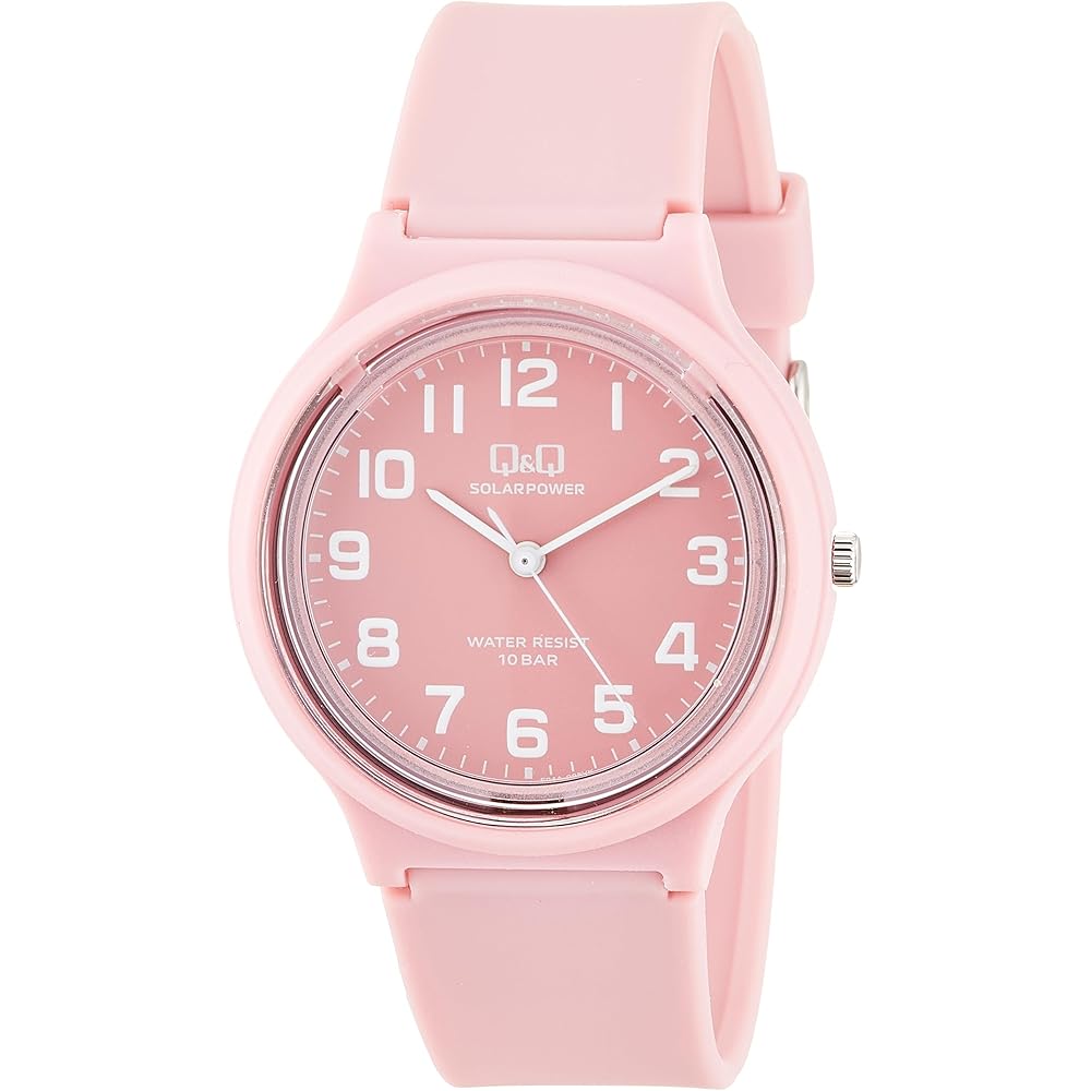 

Citizen Q&Q Analog Solar Watch 10 ATM Water Resistant Lightweight Easy-to-Read Dial Men s Pink