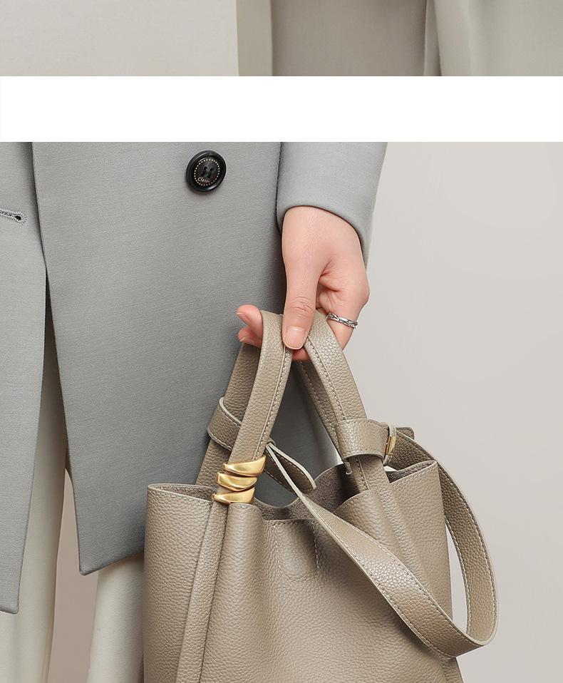 Women's Genuine Leather Autumn Bucket Shoulder Bag - Versatile Picnic Basket Style