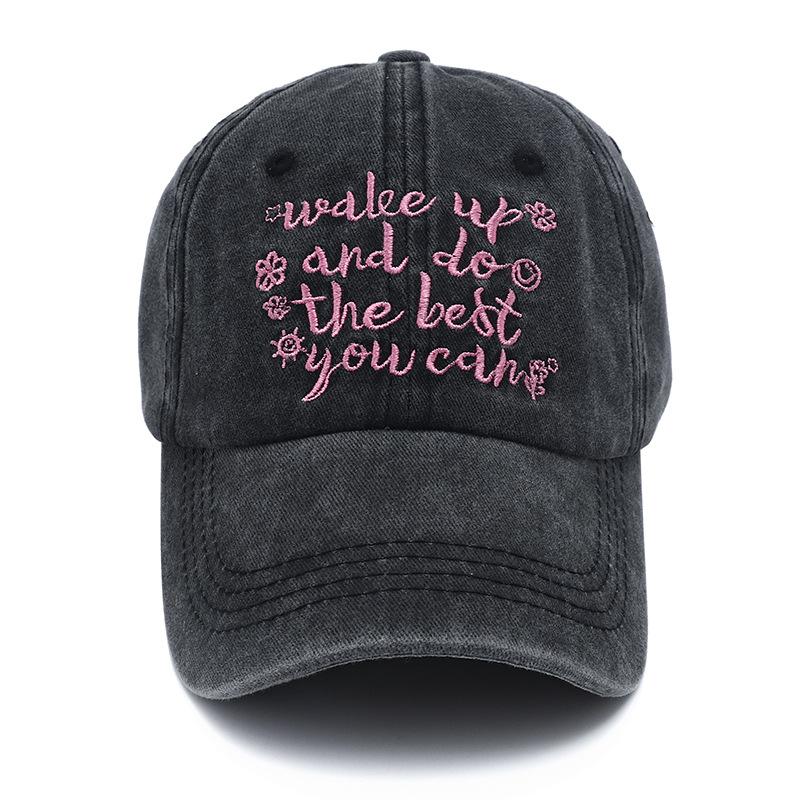 Women Baseball Cap Vintage Washed Cotton Soft Top Dad Hat Retro Y2K Pink Letter Embroidered Snapback Caps