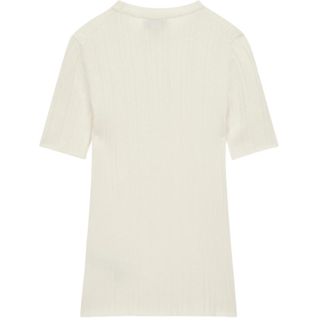 Calvin Klein Solid Color Round Neck Slim Fit Short Sleeve Knit Top Women tops Ivory 47B361GYAS