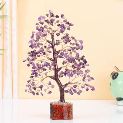 Albero di Cristallo Portafortuna Soprammobile per Articoli Decorativi per la Casa Articolo Regalo - 10-12 Pollici (Filo di rame ametista)