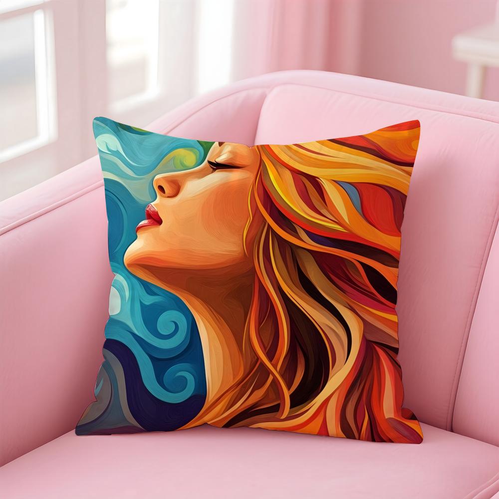 Square Bright Color Flower Girl Cushion Cover Pillow Case Soft Skin Friendly Fabric  Concealed Zipper
