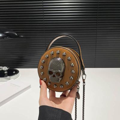 Podzimní a zimní tmavá gotická crossbody taška dámská lebka kříž super oheň mini malá kulatá taška vlna