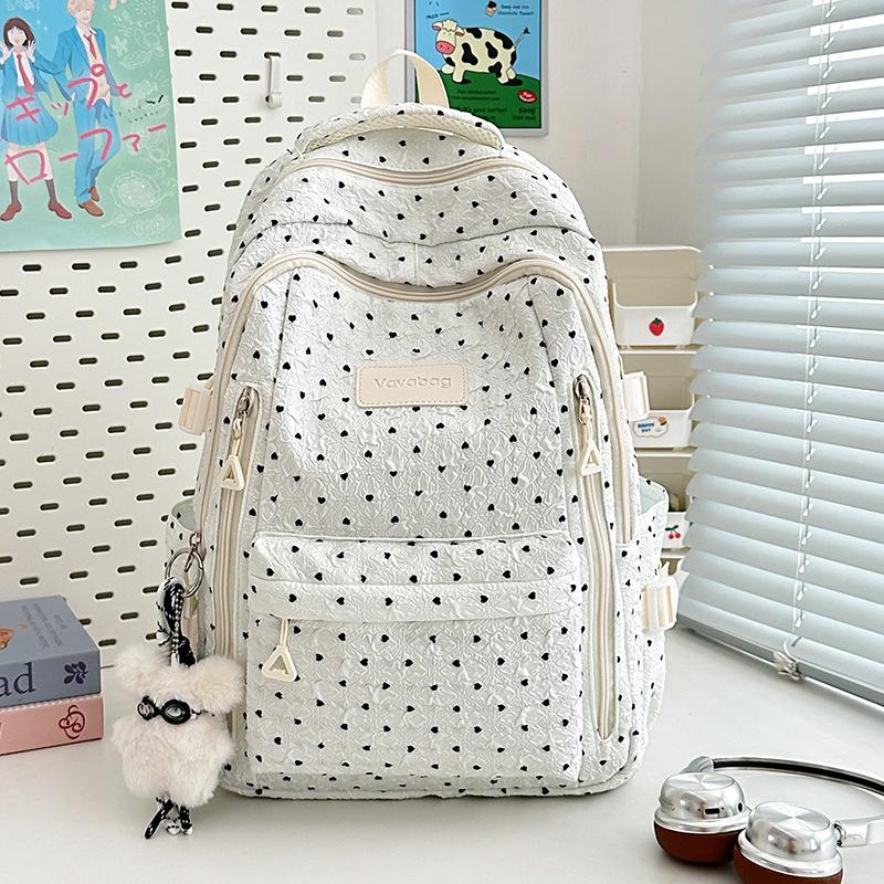 School Bag New High-value Fresh College Style Polka Dot Make-up Bag Junior High School Students Lightweight Travel Backpack