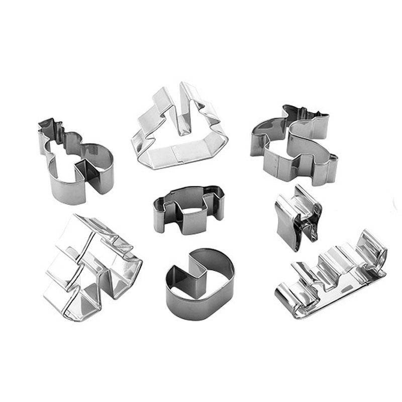 8 Piece Creative Stainless Steel Christmas 3D Type Cookie Mold DIY Snowman Tree Sled Deer Decor Baking Tools for Kids Party