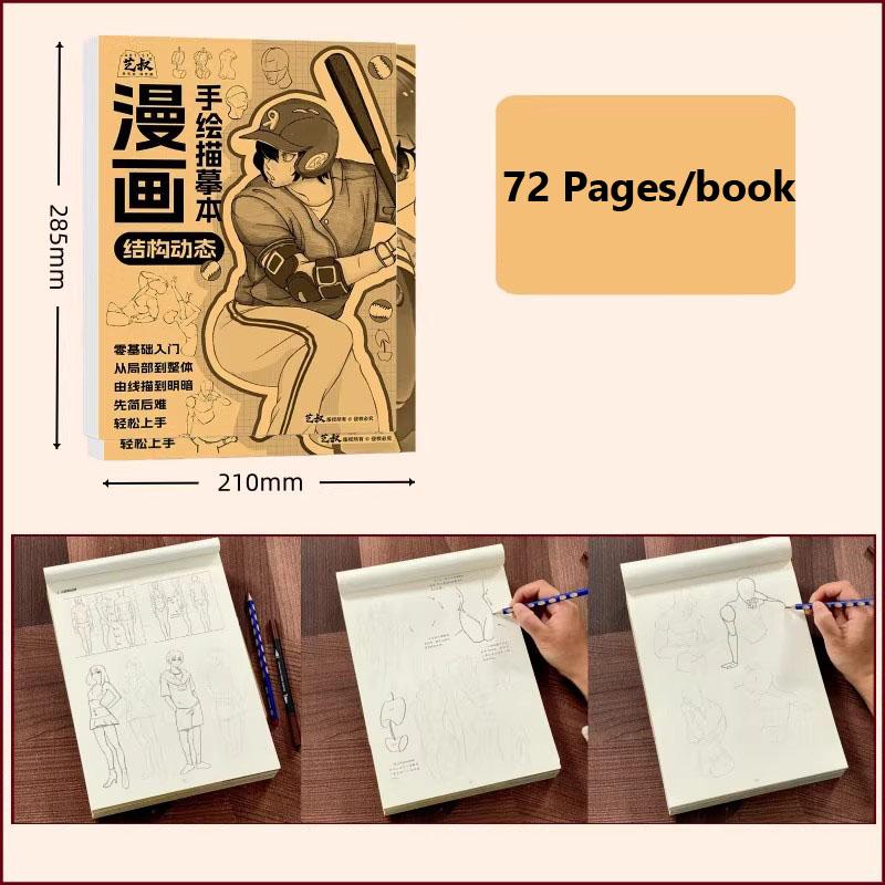 72 Pages Manga Tracing Book, Anime Character Sketching Drawing Pad, Learn To Draw Cartoon & Art Practice Book