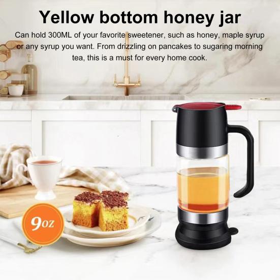 Glass Bottle Honey Syrup Dispenser Food Grade BPA Free Leakproof Glass Honey Dispenser Pot Syrup Storage Bottle with Handle