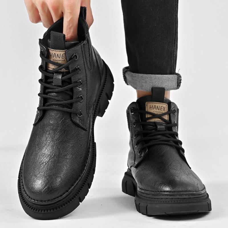 Men's Retro Trend Locomotive Autumn and Winter Martin Boots Fleece Thickened Thermal Cotton Shoes Tooling Boots