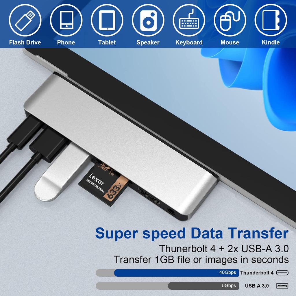 Surface Pro USB Hub 4K Thunderbolt 4 PD SD TF Card Audio Port Surface Pro9 Dock Triple Display Pro Surface Pro Conversion Adapter 9/10/11/X HDMI,