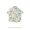 Coconut Tree Beach Hawaiian Shirt for Men, Loose Casual Vacation Style Short Sleeve Shirt